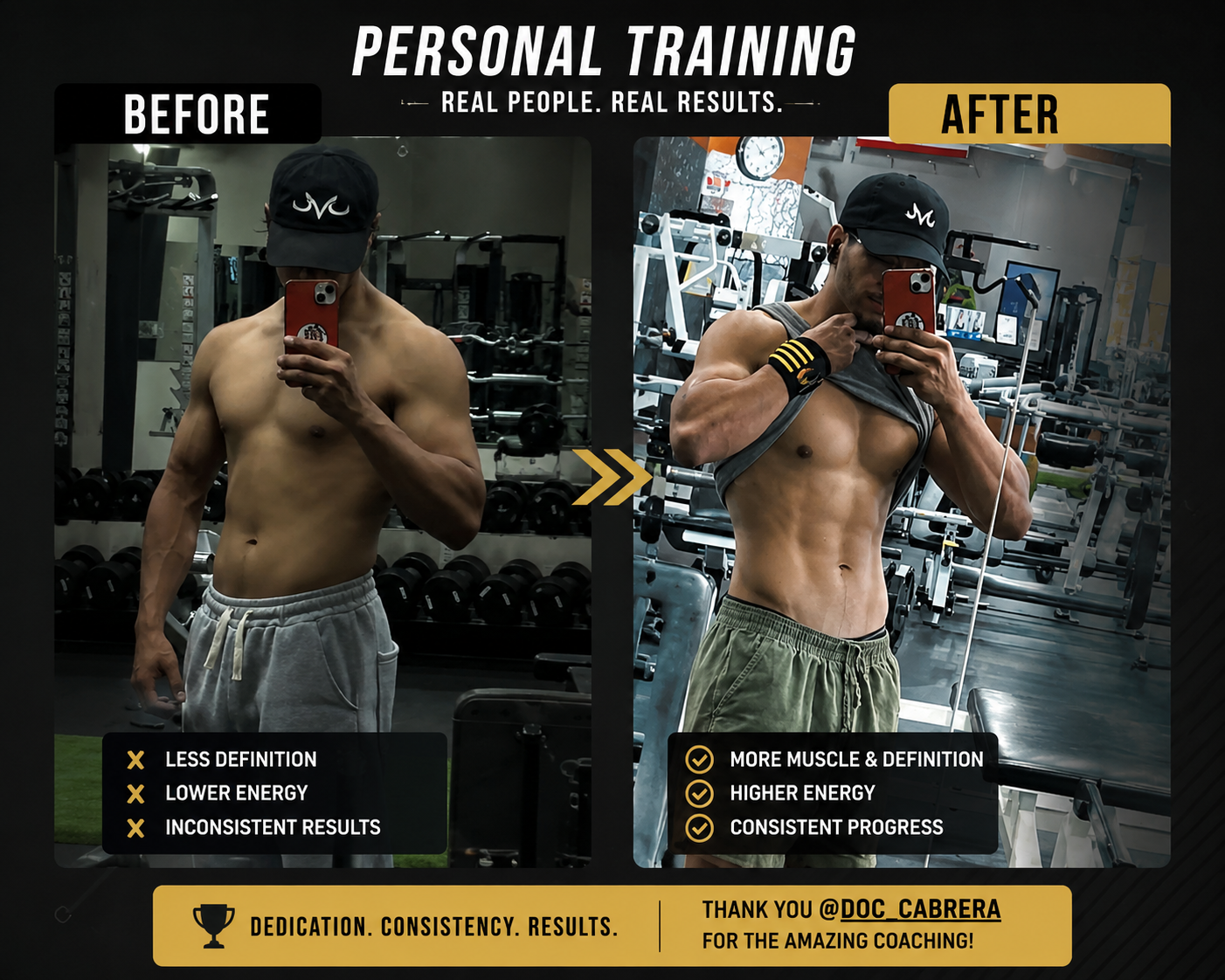Client before and after transformation with DOC FITNESS